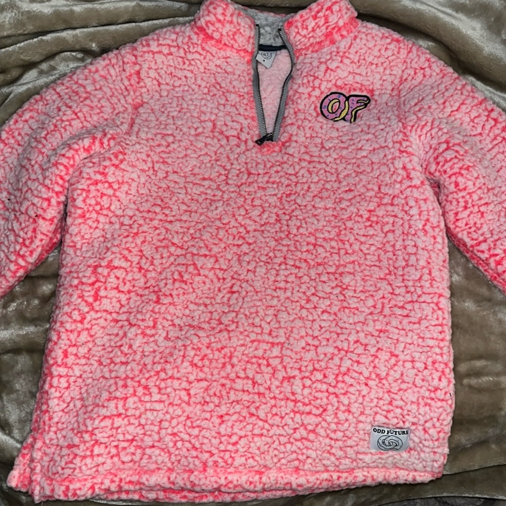Hot pink Sherpa Odd Future half zip sweater